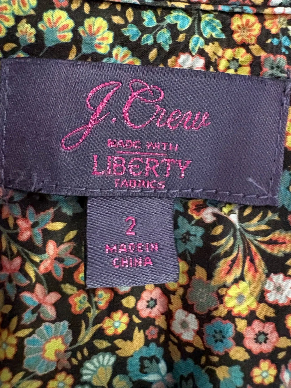 J. Crew & Liberty of London Black Floral Button-Down Shirt w Multicolor Blossoms